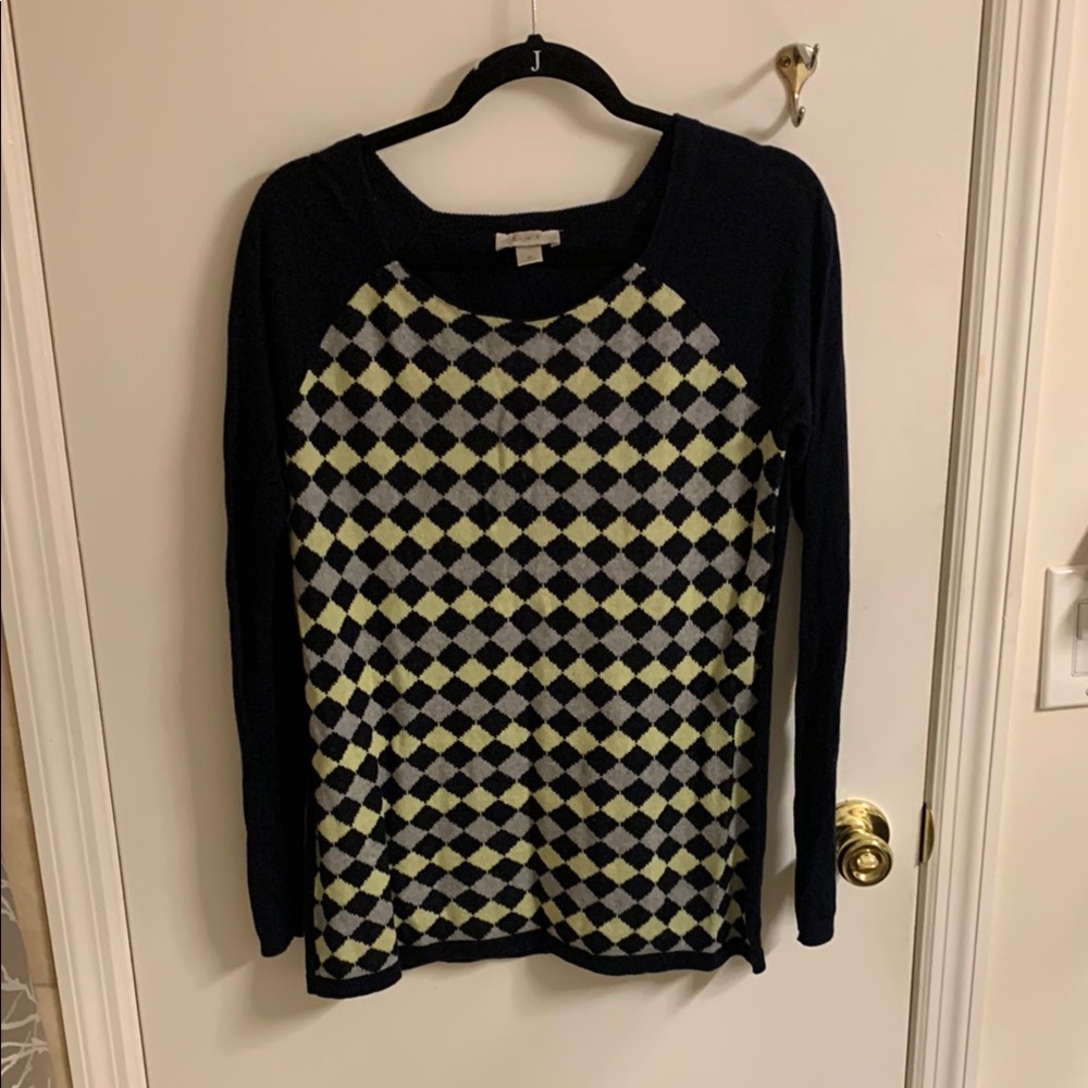 Loft Checkered Blue and Gray Women's Sweater Top in Sz M